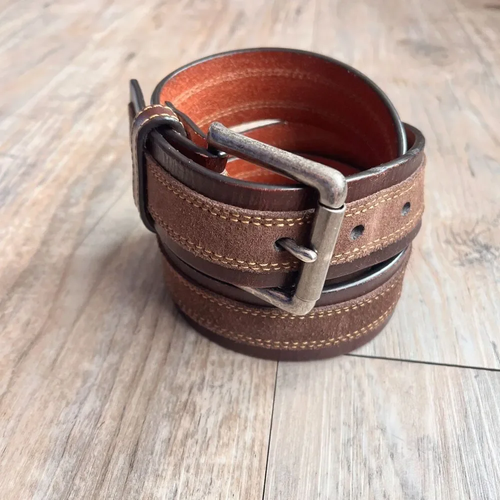 Johnston & Murphy Distressed Overlay Leather Belt Brown Size 34 Suede Leather